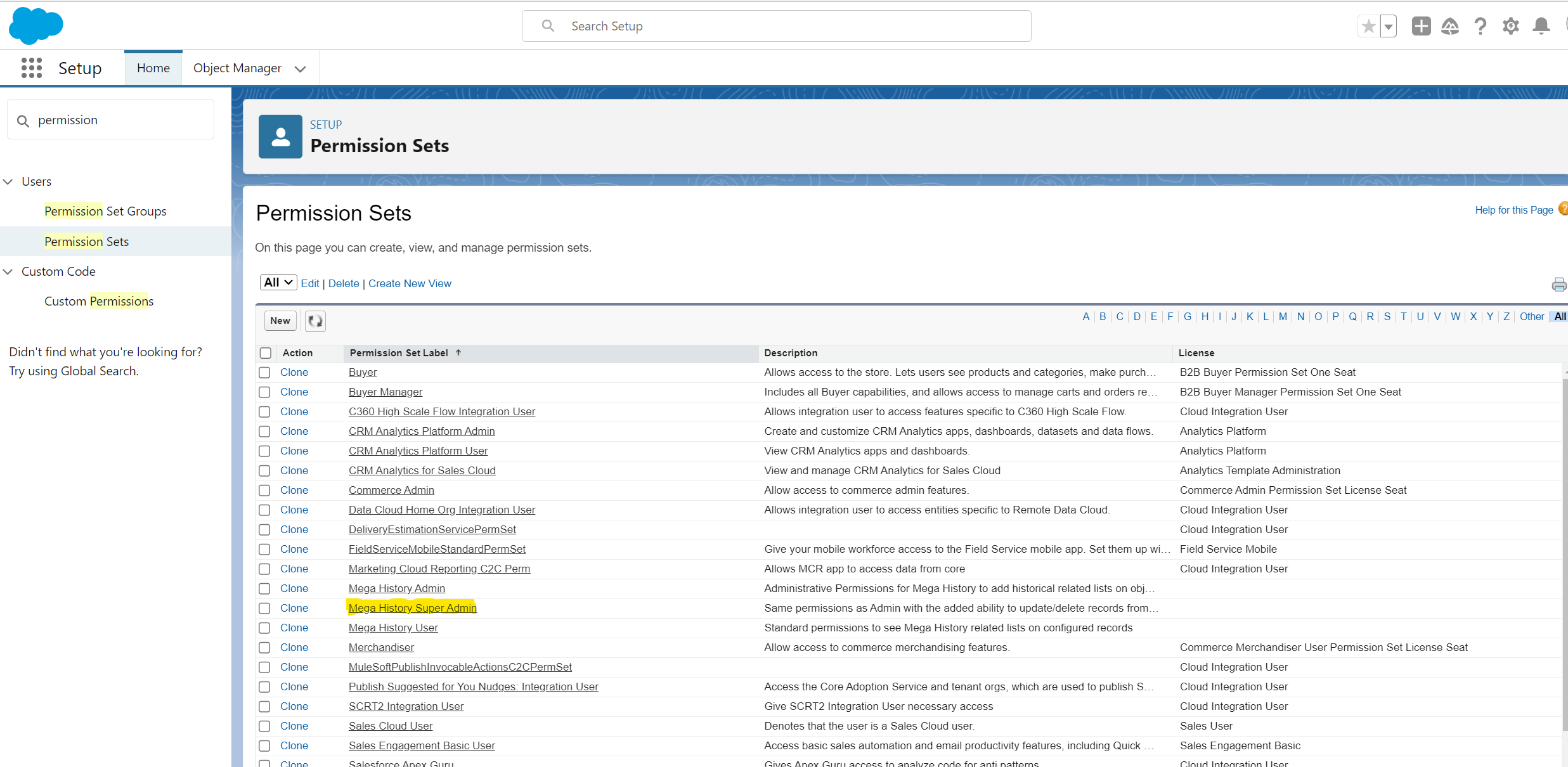 Permission Set Screen
